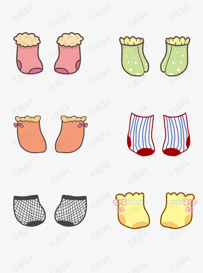 手绘可爱卡通简笔多彩儿童短袜元素的素材免抠儿童卡通可爱手绘短袜