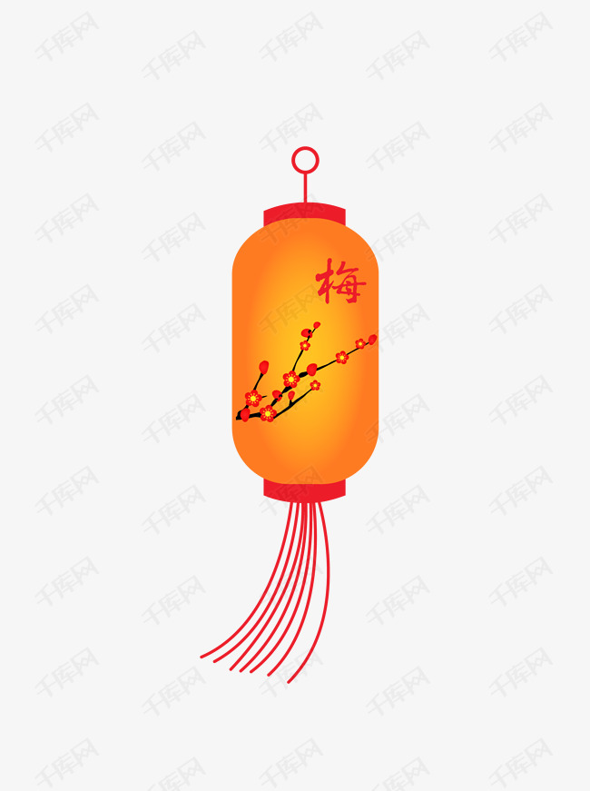 卡通手绘梅花图案喜庆灯笼矢量图
