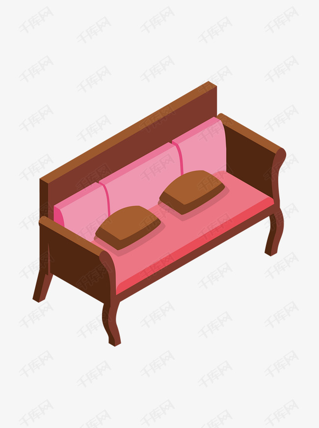 2.5d粉色木质沙发室内家具元素