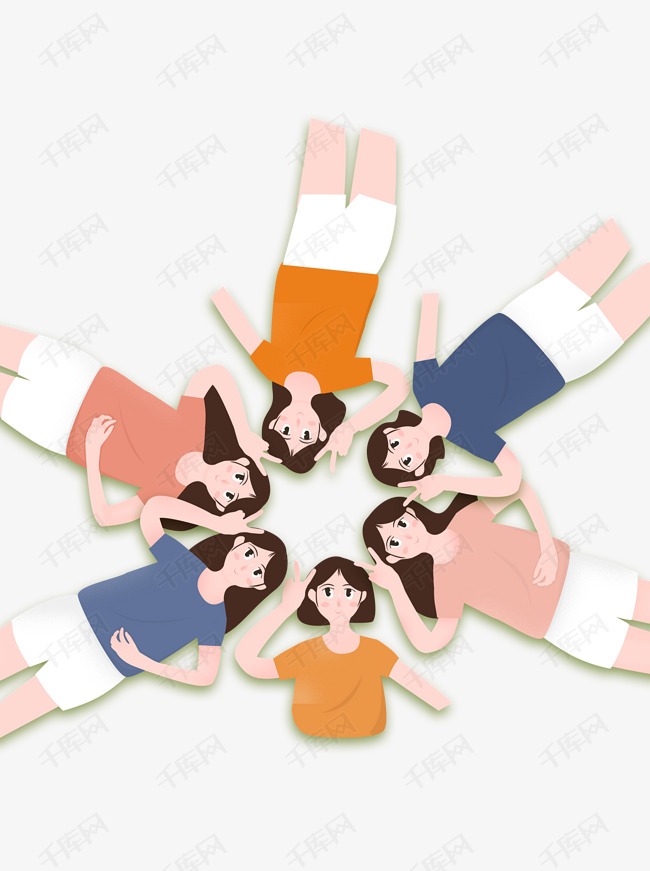 手绘拍照的六个女生人物设计的素材免抠小清新人物创意卡通女孩女生