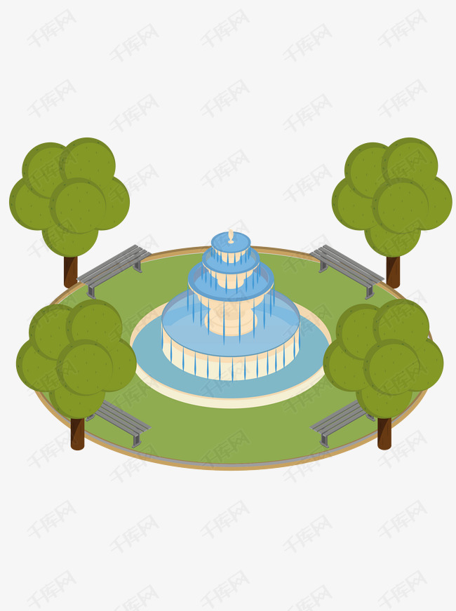 2.5d广场喷泉场景素材立体可商用元素