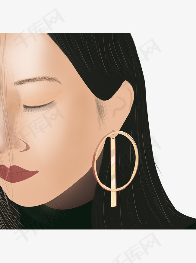 女生的半张脸手绘设计的素材免抠人物卡通女生妆容插画