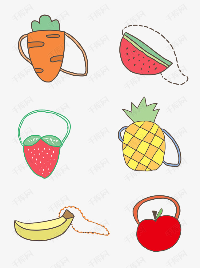 商用手绘可爱卡通萌系简笔水果包包元素