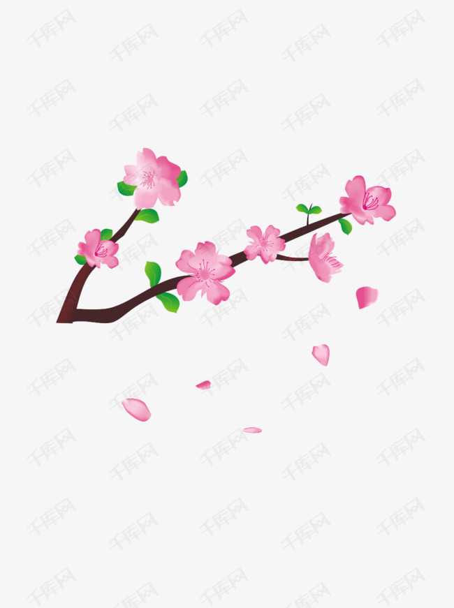 手绘桃花元素粉色矢量唯美古风飘落花瓣素材