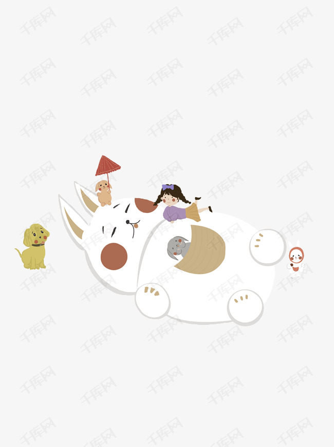 可爱小女孩和小动物插画设计可商用元素