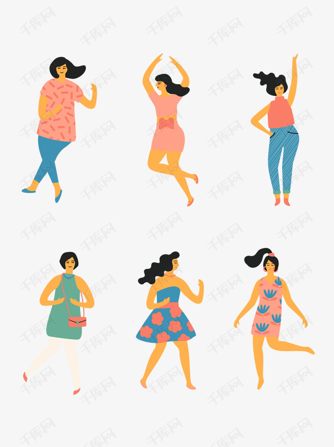 可爱跳舞的姑娘们矢量元素的素材免抠矢量元素小清新花裙子可爱女生