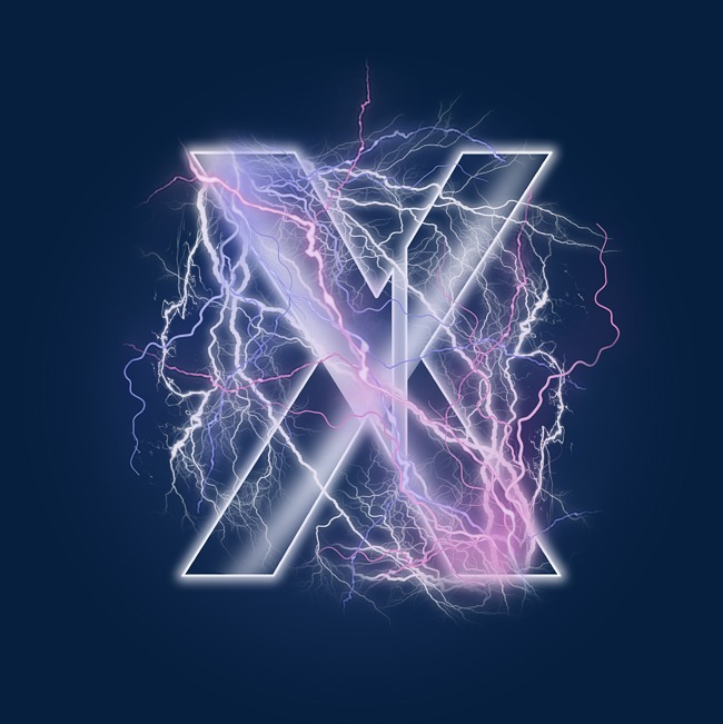 炫酷闪电蓝色紫色字母x_艺术字设计_千库网