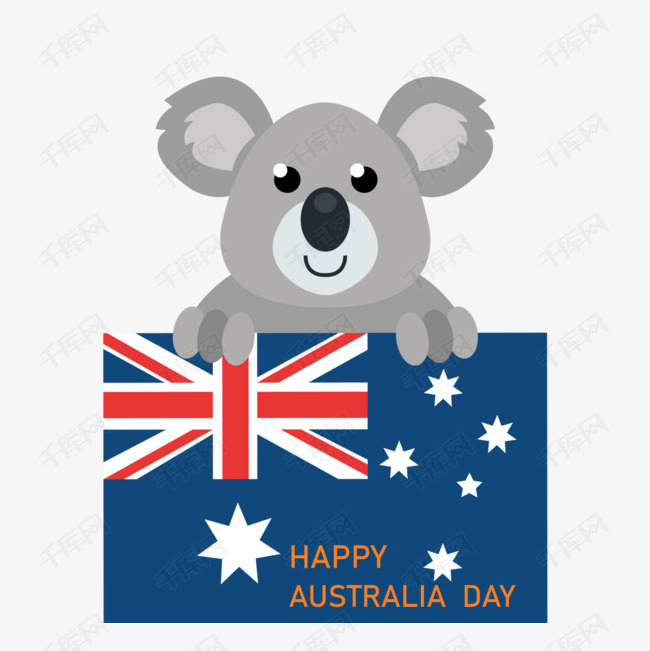 简单可爱的澳大利亚节日考拉旗元素