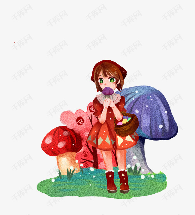 童话可爱采蘑菇小姑娘水彩手绘png