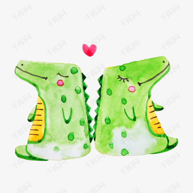 手绘情侣鳄鱼插画
