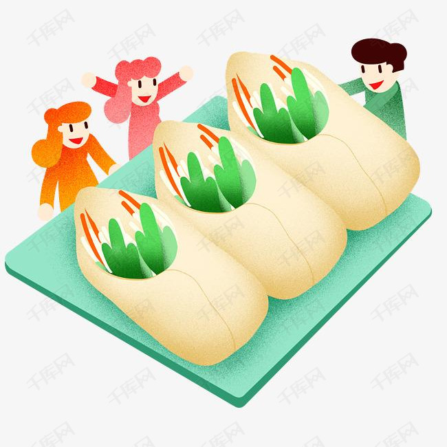 手绘装饰插画  童话故事插画  舌尖上的美味  大寒吃美味润饼