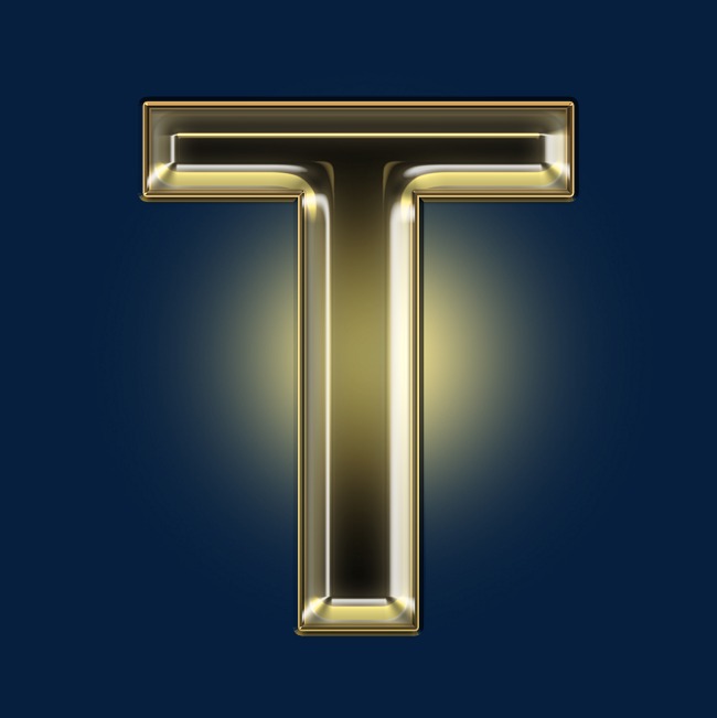金色黑金光效psd字母t_艺术字设计_千库网