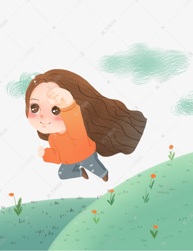 手绘可爱起飞小美女