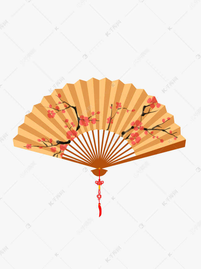 手绘中国风女士手持梅花折扇