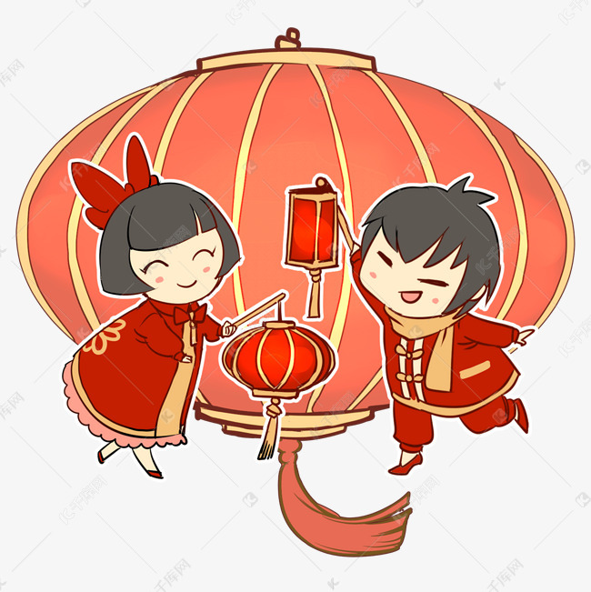 2019年新年过年唐装孩子们打灯笼大吉大利