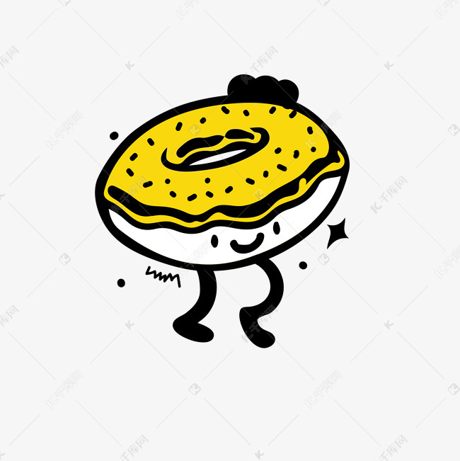 手绘可爱矢量跳动的面包圈小人