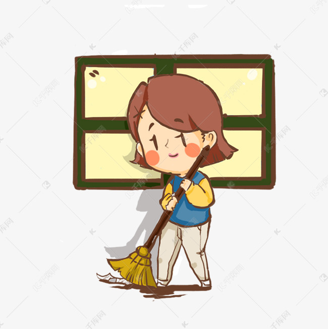社区服务卡通手绘风帮老人打扫