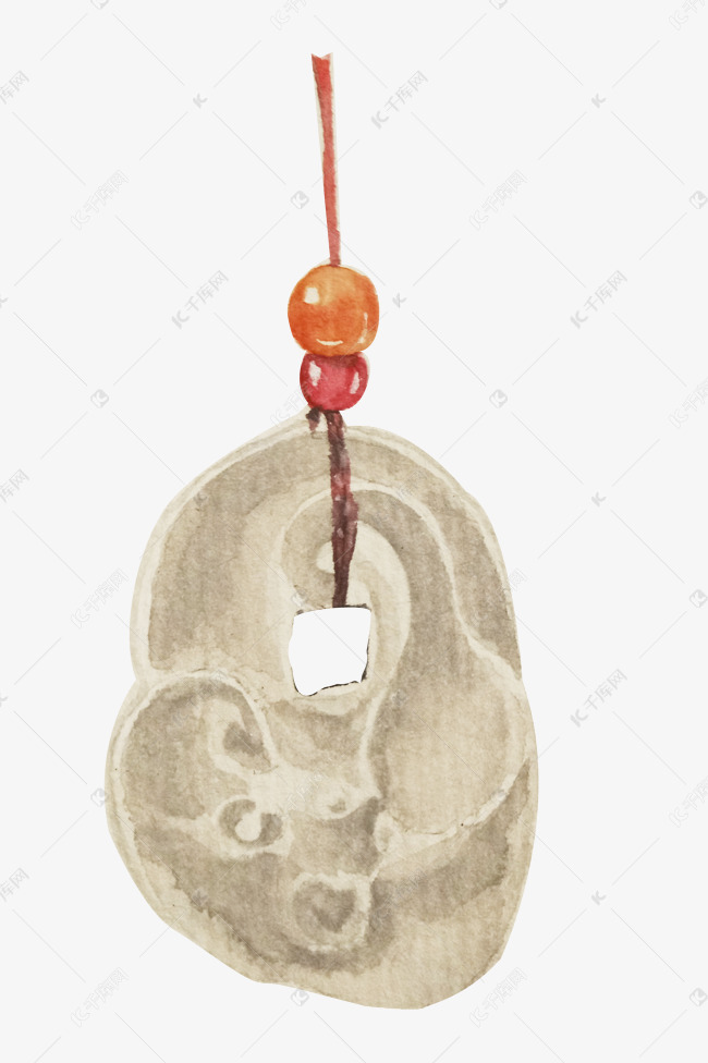 白色的水墨玉佩插画