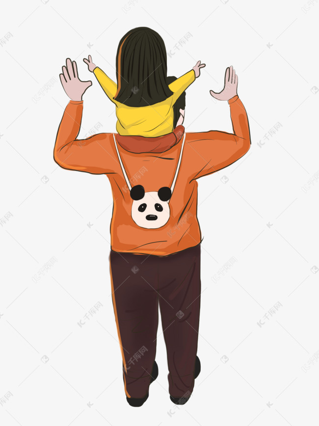 感恩节爸爸背着女儿出游