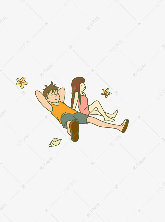 沙滩上的一对小情侣漫画人物设计