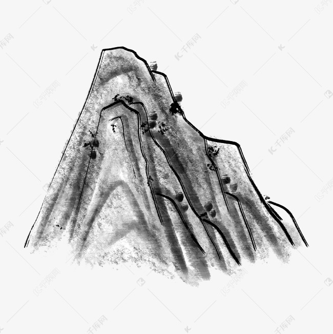 中国风手绘卡通黑白山