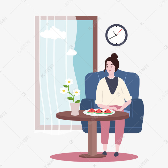 卡通风房间里的女人素材图片免费下载-千库网