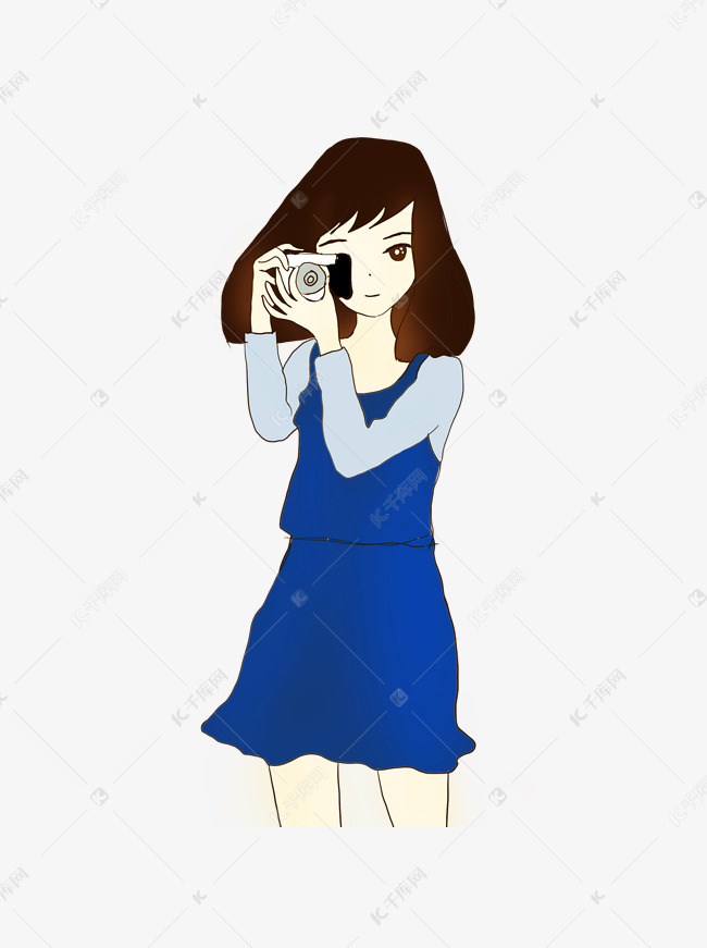 拿着相机拍照的可爱女生psd手