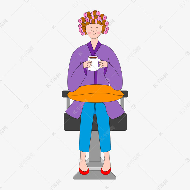 时尚女性烫头发卡通手绘