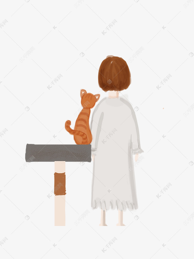 女孩和猫咪的背影
