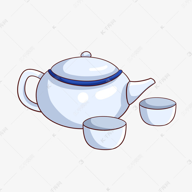 中国风茶壶手绘卡通插画