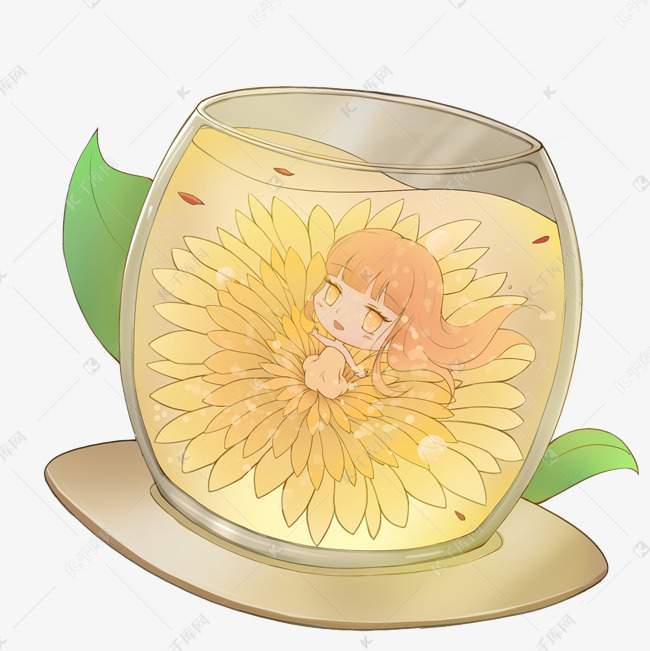 秋季养生滋补金菊花茶卡通手绘免