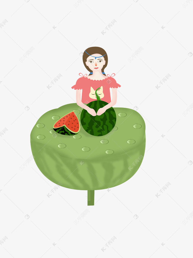 抱着西瓜女孩