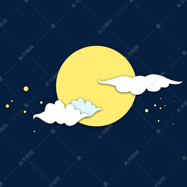 满月中秋节圆月星星云彩白云天空手绘插画剪纸psd素材图片免费下载-千