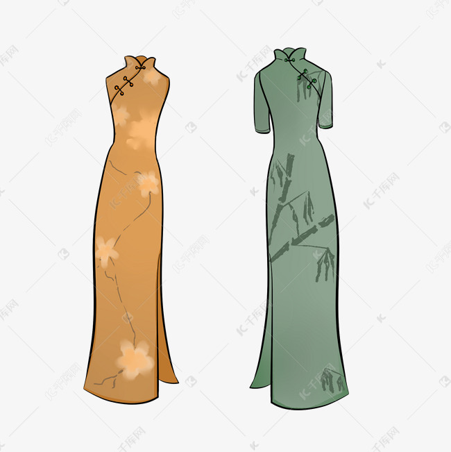 民国旗袍手绘插画