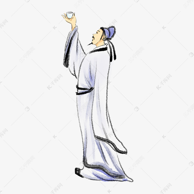 手绘水墨诗人王昌龄插画