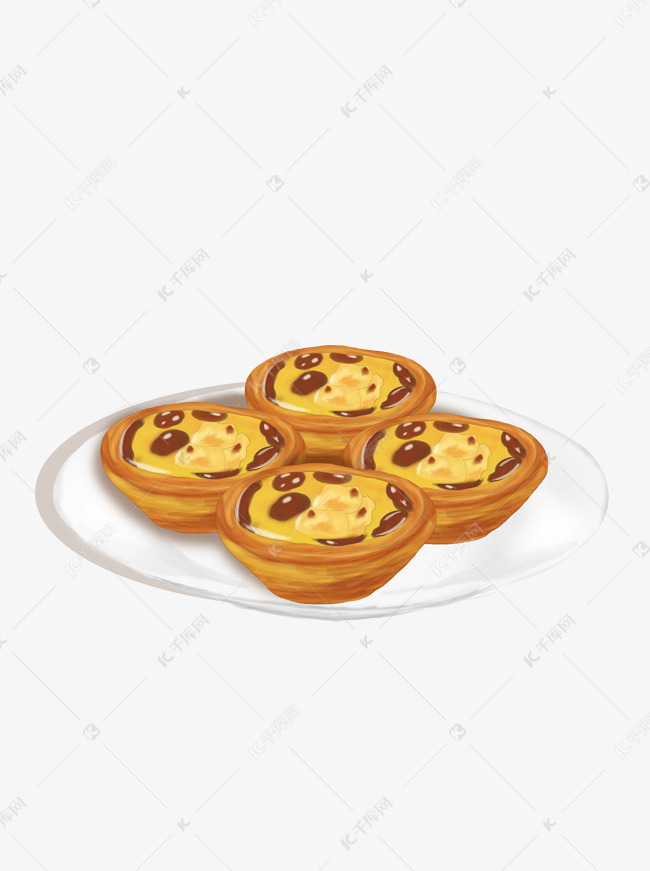 手绘葡式蛋挞美食元素