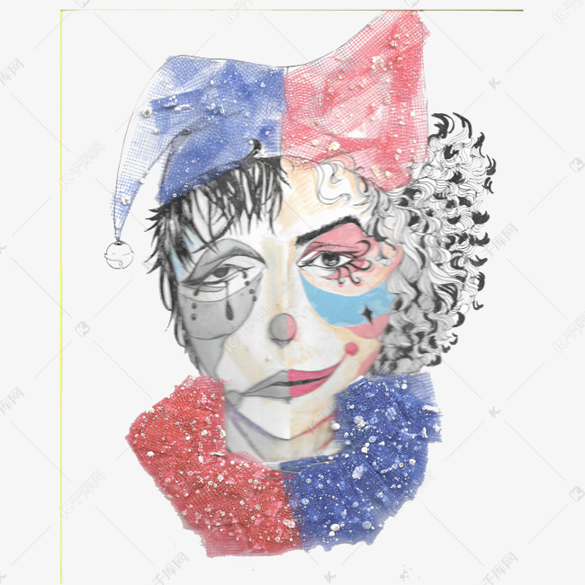 拼接红蓝强对比开心难过小丑免扣