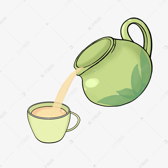 手绘茶具倒茶插画