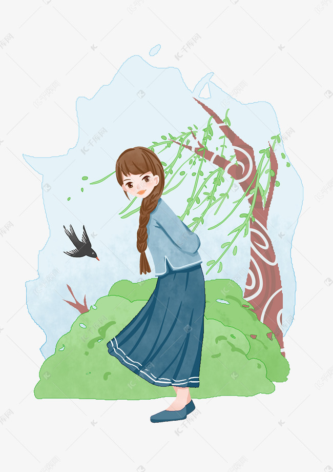 民国女子手绘插画素材图片免费下载 高清卡通手绘psd 千库网 图片编号