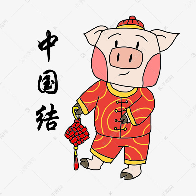 吉祥物金猪表情包中国结插画
