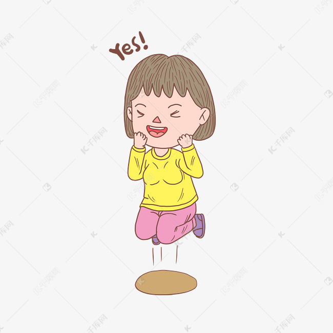 卡通手绘人物蹦跳开心少女