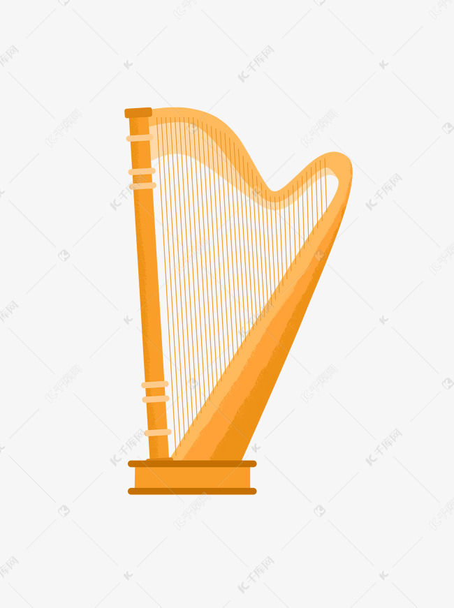 手绘风可爱卡通音乐节乐器之竖琴