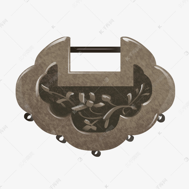 手绘古代长命锁插画