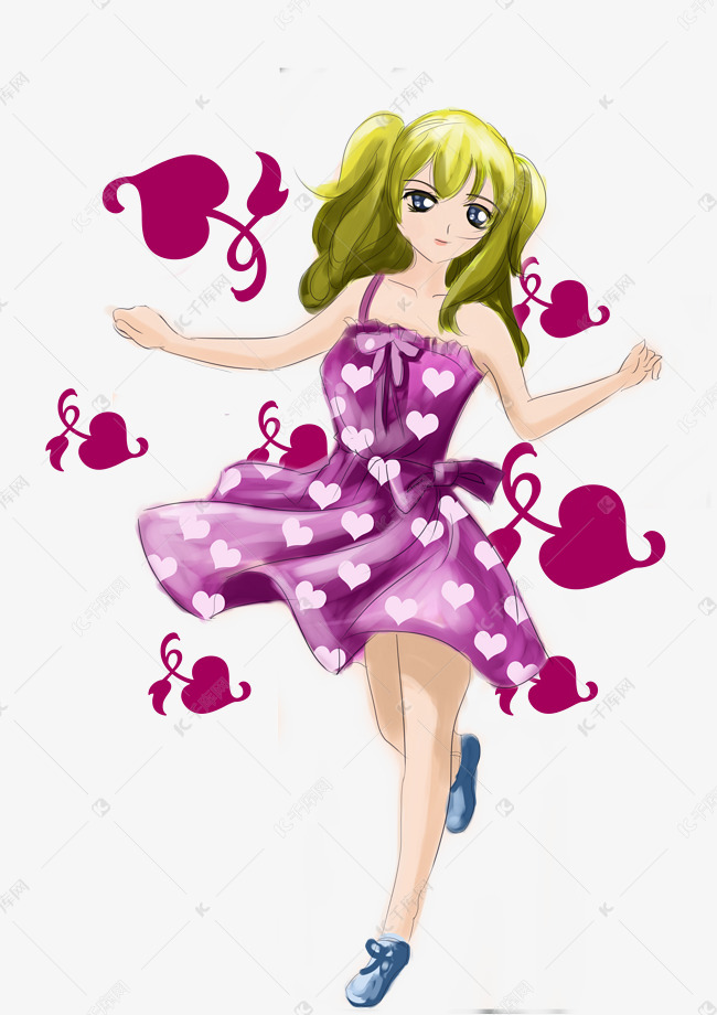 紫色爱心公主裙女孩png