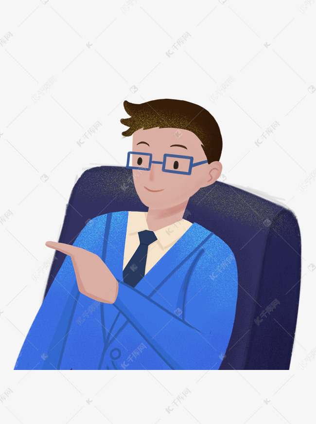 手绘卡通坐在椅子上指示前方的蓝西服眼镜男素材图片免费下载 高清装饰图案psd 千库网 图片编号