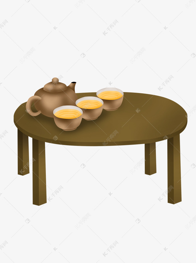 手绘古典茶桌茶几psd设计