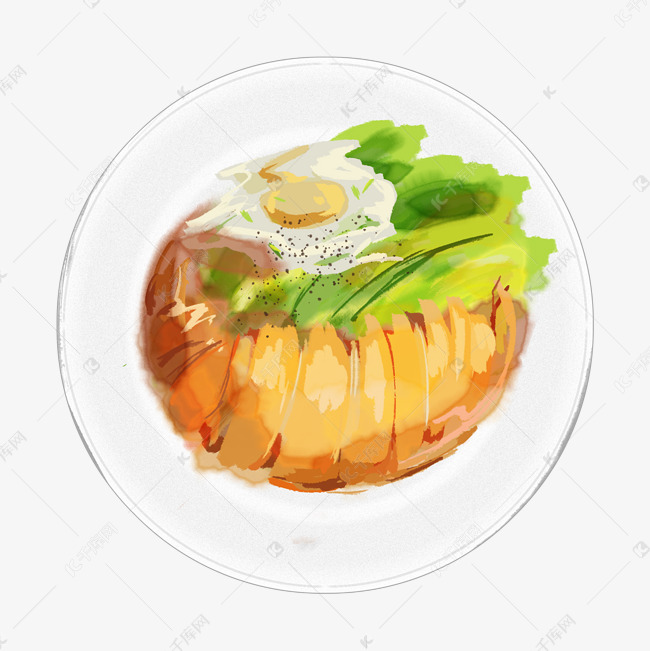 美食炸鸡排手绘插画