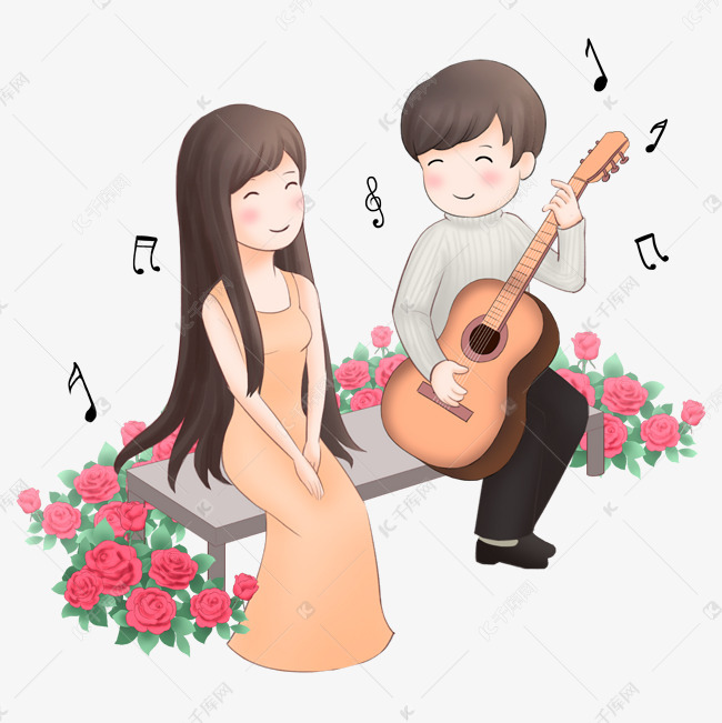 情侣卡通漫画弹琴告白