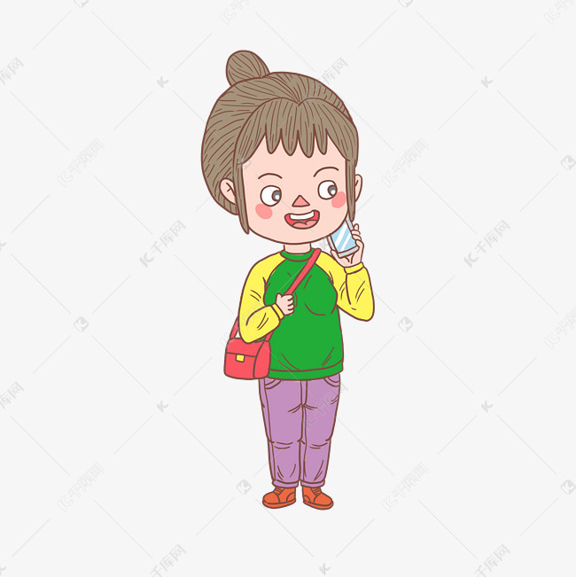 卡通手绘人物打电话少女素材图片免费下载-千库网