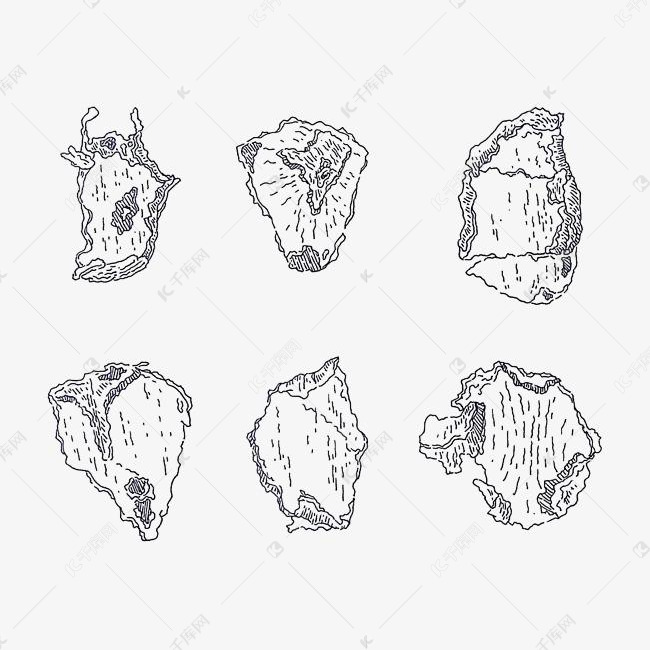 手绘黑白线条简笔画树皮碎纸考古